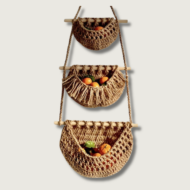 Woven Wall Storage Basket  3-Tier Macrame Design - Product showcase