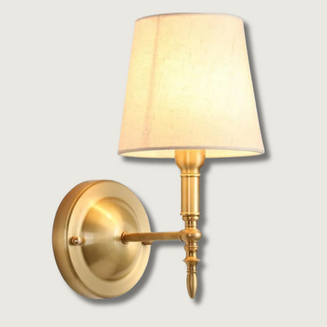 Classic Wall Sconce  Brushed Gold With Linen Shade - Product showcase