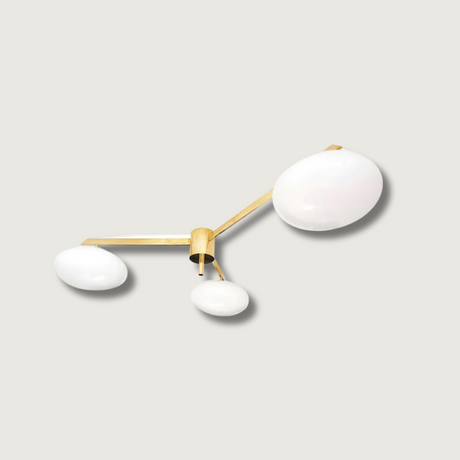 Modern Ceiling Light  Brass Arms White Glass Shades - Product showcase