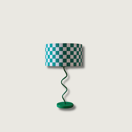 Retro Table Lamp  Green Checkerboard Pattern - Product showcase