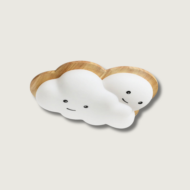 Kids Cloud Ceiling Light  Wooden Trim Smiling Design - Product showcase