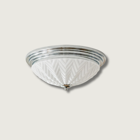 Art Deco Ceiling Light  Chrome Chevron Glass Shade - Product showcase