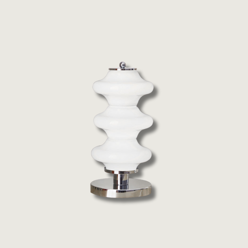 Modern Table Lamp  White Glass Shade Chrome Base - Product showcase