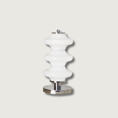 Modern Table Lamp  White Glass Shade Chrome Base - Product showcase