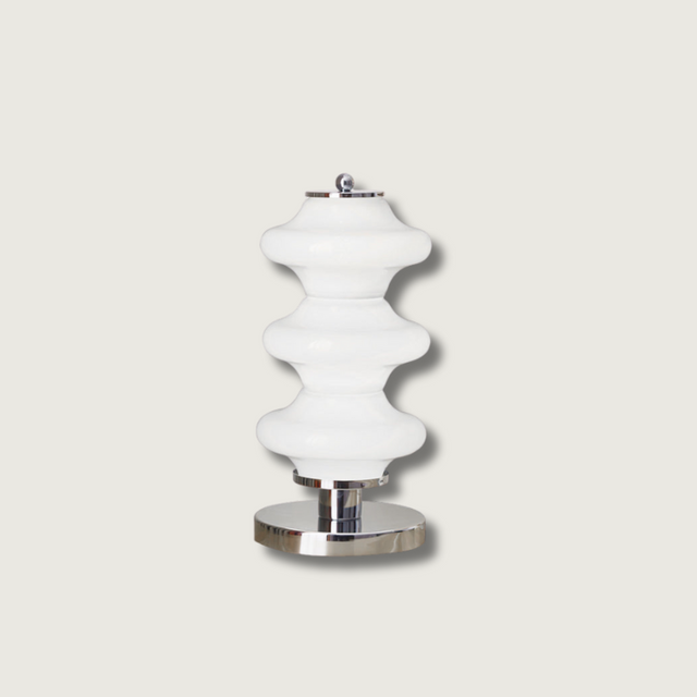 Modern Table Lamp  White Glass Shade Chrome Base - Product showcase