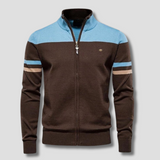 Retro Sports Zip-Up Sweater  Cotton Blend Color Block Design - Product showcase
