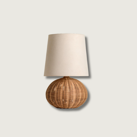 Rattan Table Lamp  Natural Woven Base With Linen Shade - Product showcase