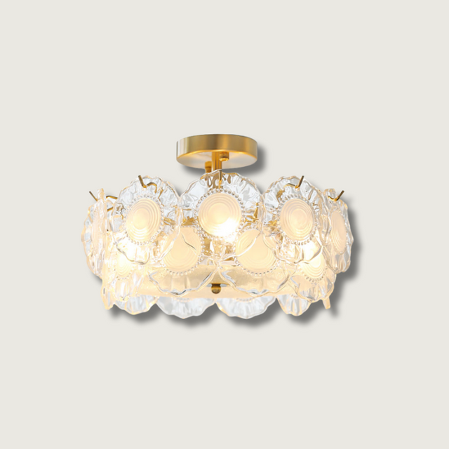 Floral Glass Ceiling Light  Textured Clear Shade Gold Finish - Product showcase