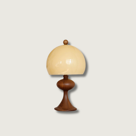Mid Century Table Lamp  Glass Dome Wood Base - Product showcase