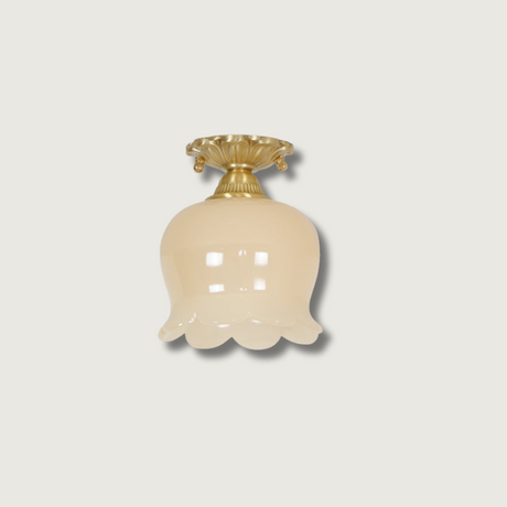Vintage Ceiling Light  Brass  Beige Glass Tulip Shade - Product showcase