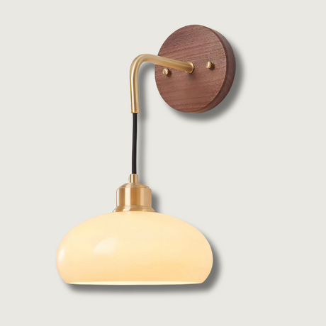 Modern Wall Lamp  Walnut Wood  Brass Fixture - Product showcase