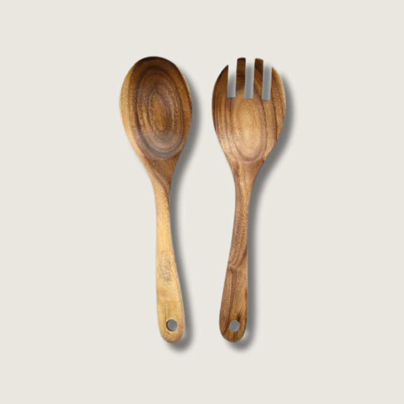 Wooden Salad Servers  Natural Grain Serving Set - Product showcase