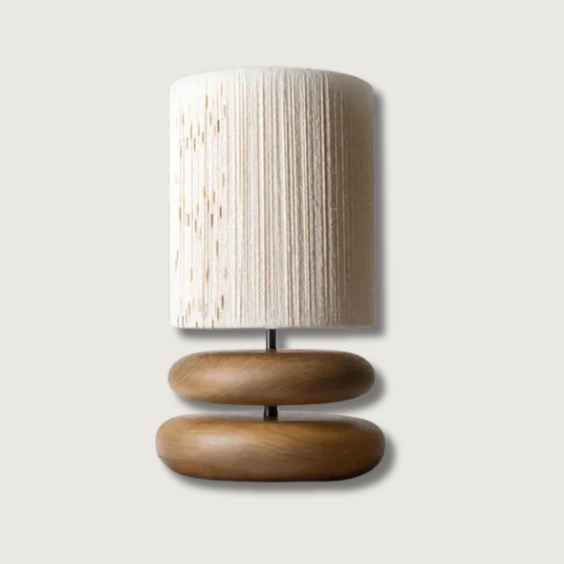 Modern Table Lamp  Stacked Walnut Base with Textured Shade - Product showcase