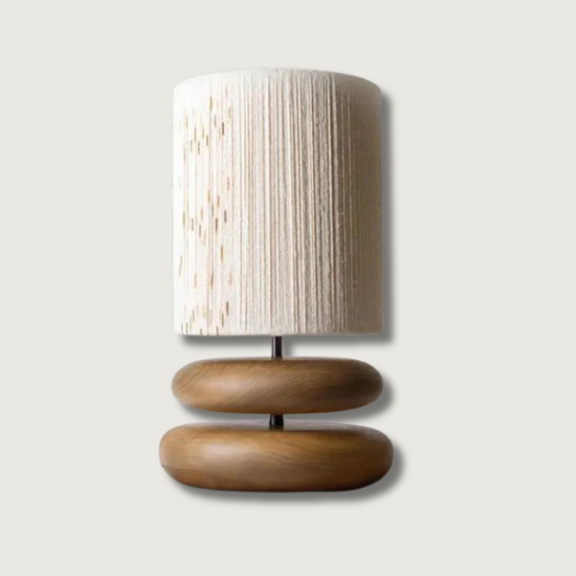 Modern Table Lamp  Stacked Walnut Base with Textured Shade - Product showcase
