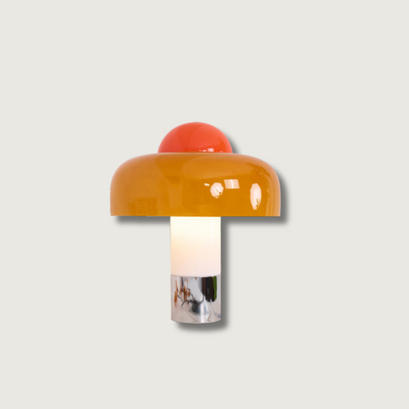 Modern Glass Table Lamp  Orange Dome Shade Metal Base - Product showcase