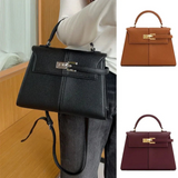 Leather Crossbody Bag  Trapezoid Design With Silver Hardware - Product example