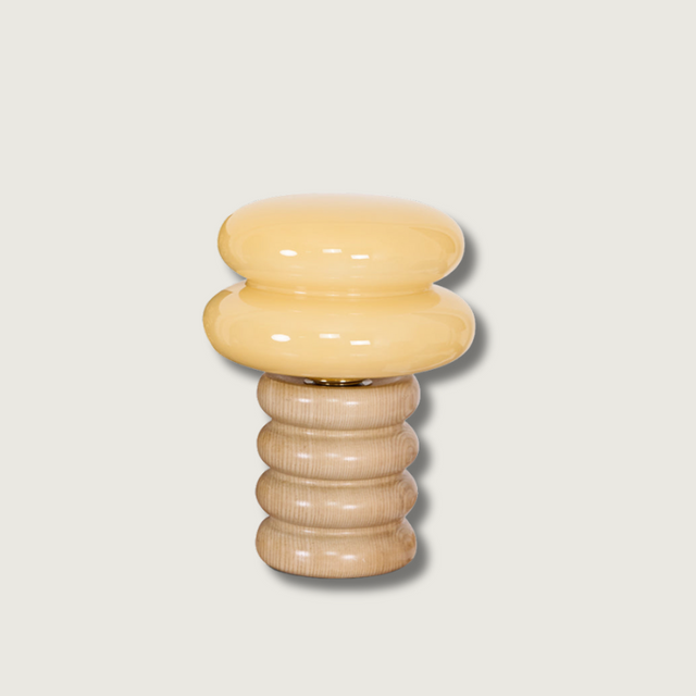 Modern Table Lamp  Ash Wood Base with Glass Shade - Product showcase