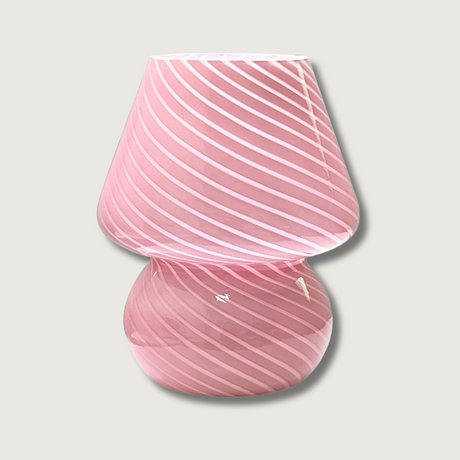 Striped Glass Table Lamp  Pink Mushroom Design - Product showcase