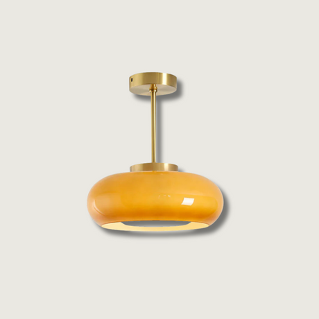 Modern Pendant Light  Orange Glass Dome with Brass Finish - Product showcase