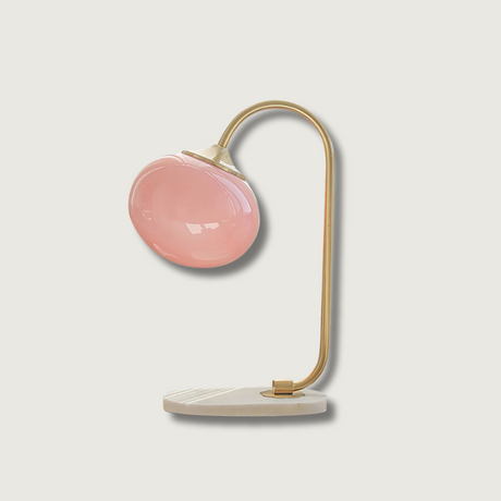Modern Table Lamp  Pink Glass Globe With Gold Stand - Product showcase