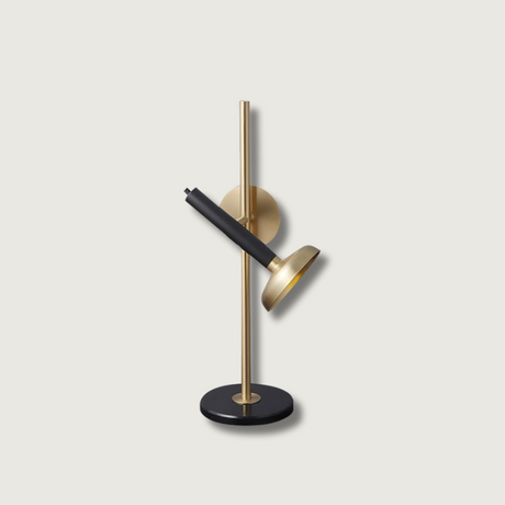 Modern LED Table Lamp  Black Marble Base with Brass Accents - Product showcase