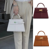 Leather Crossbody Bag  Trapezoid Design With Silver Hardware - Detailed view