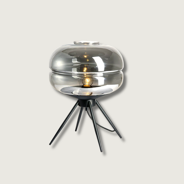 Modern Glass Table Lamp  Smokey Dome with Tripod Base - Product showcase