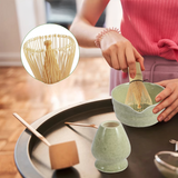 Traditional Matcha Tea Set  Ceramic Bowl With Bamboo Tools - Detailed view