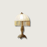 Victorian Table Lamp  Brass Base with Beaded Fringe Shade - Product showcase