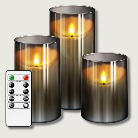 Remote Control LED Candles  Smoke Glass Set of 3 - Product showcase