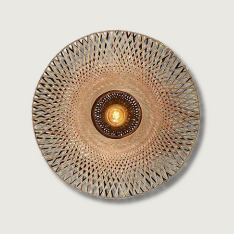 Japanese Wall Light  Bamboo Woven Disc Design - Product showcase