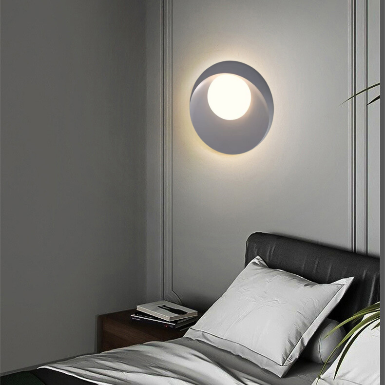 Modern LED Wall Light  Circular Black Metal Sconce - Detailed view