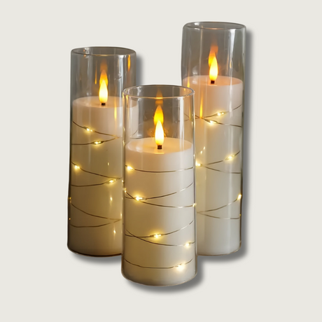 LED Flameless Candles Set  Glass Cylinder With Fairy Lights - Product showcase