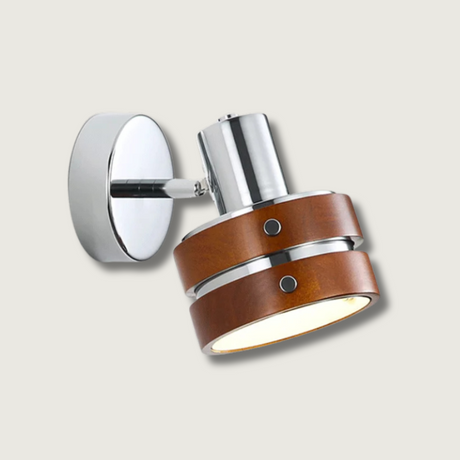 Modern Wall Lamp  Brown Leather Chrome Accent - Product showcase