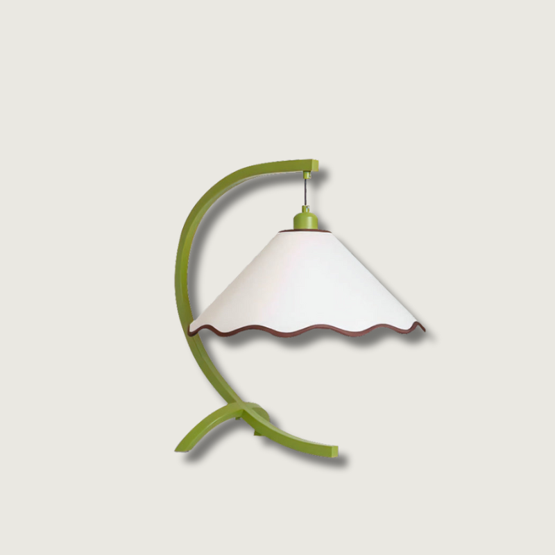 Retro Table Lamp  Curved Frame With Scalloped Shade - Product showcase