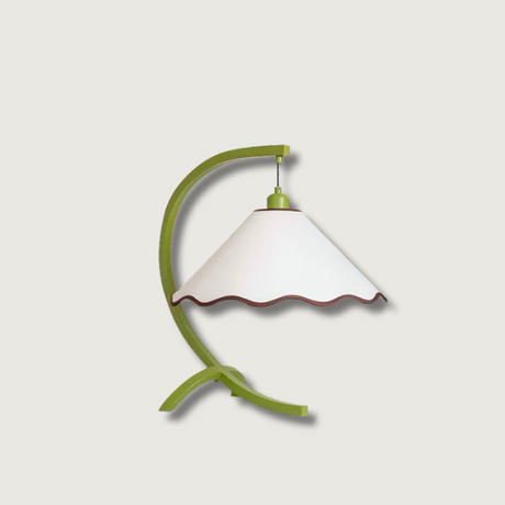Retro Table Lamp  Curved Frame With Scalloped Shade - Product showcase