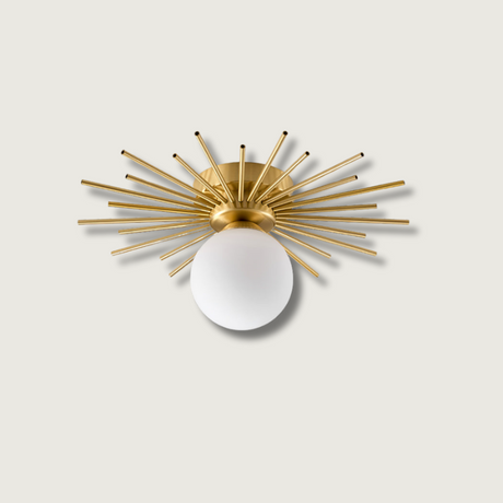 Modern Sunburst Ceiling Light  Brass Rays Glass Globe Design - Product showcase