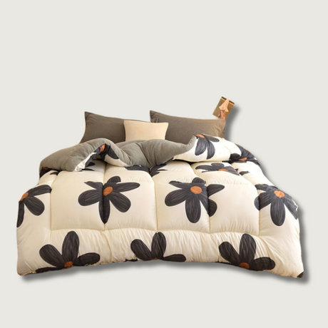Floral Down Duvet  Black Daisy Pattern on Cream - Product showcase