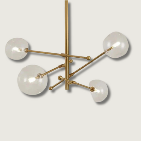 Modern Glass Chandelier  Brass Frame With Globe Shades - Product showcase