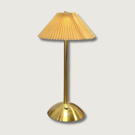 Scandinavian Table Lamp  Pleated Shade Brass Base - Product showcase