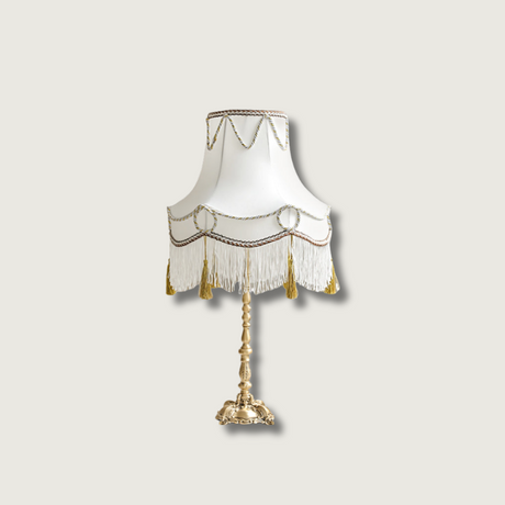 Victorian Table Lamp  Brass Base with Fringed Shade - Product showcase