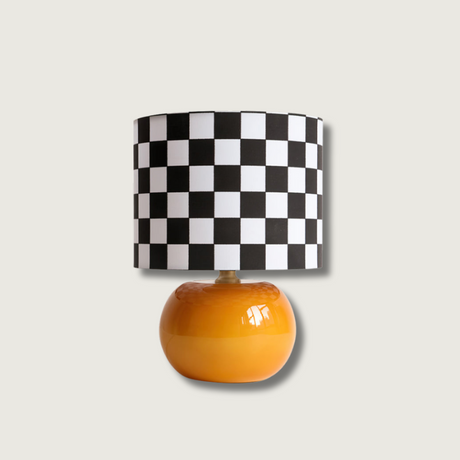 Geometric Table Lamp  Orange Glass Base with Checkerboard Shade - Product showcase