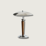 Modern Table Lamp  Chrome Shade Wood Stem Design - Product showcase