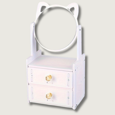 Cat Ear Vanity Mirror  360 Rotating Storage Organizer - Product showcase