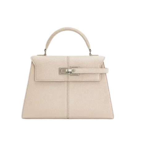 Leather Crossbody Bag  Trapezoid Design With Silver Hardware - Product detail 7