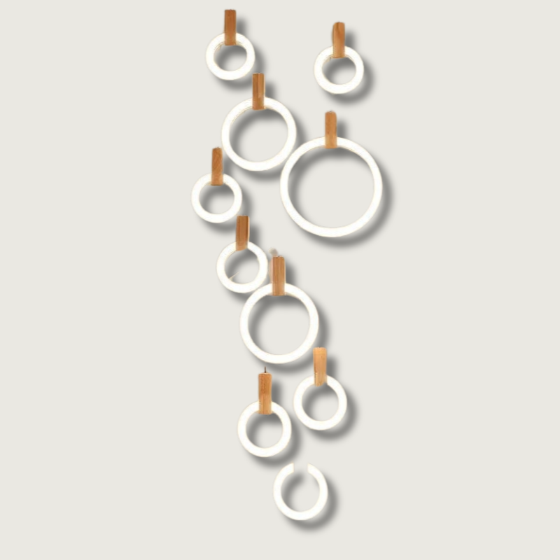 Modern Ring Chandelier  White Wood Circle Design - Product showcase