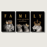 Lion Family Canvas Art  Black and Gold Crown Design - Product showcase