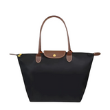Classic Nylon Tote Bag  Brown Leather Trim With Gold Hardware - Product showcase