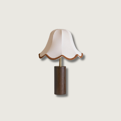 Vintage Table Lamp  Scalloped Shade With Wooden Base - Product showcase