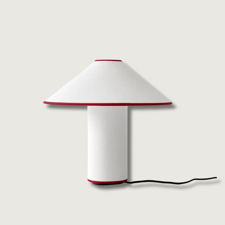 Modern Table Lamp  White Metal With Red Trim - Product showcase